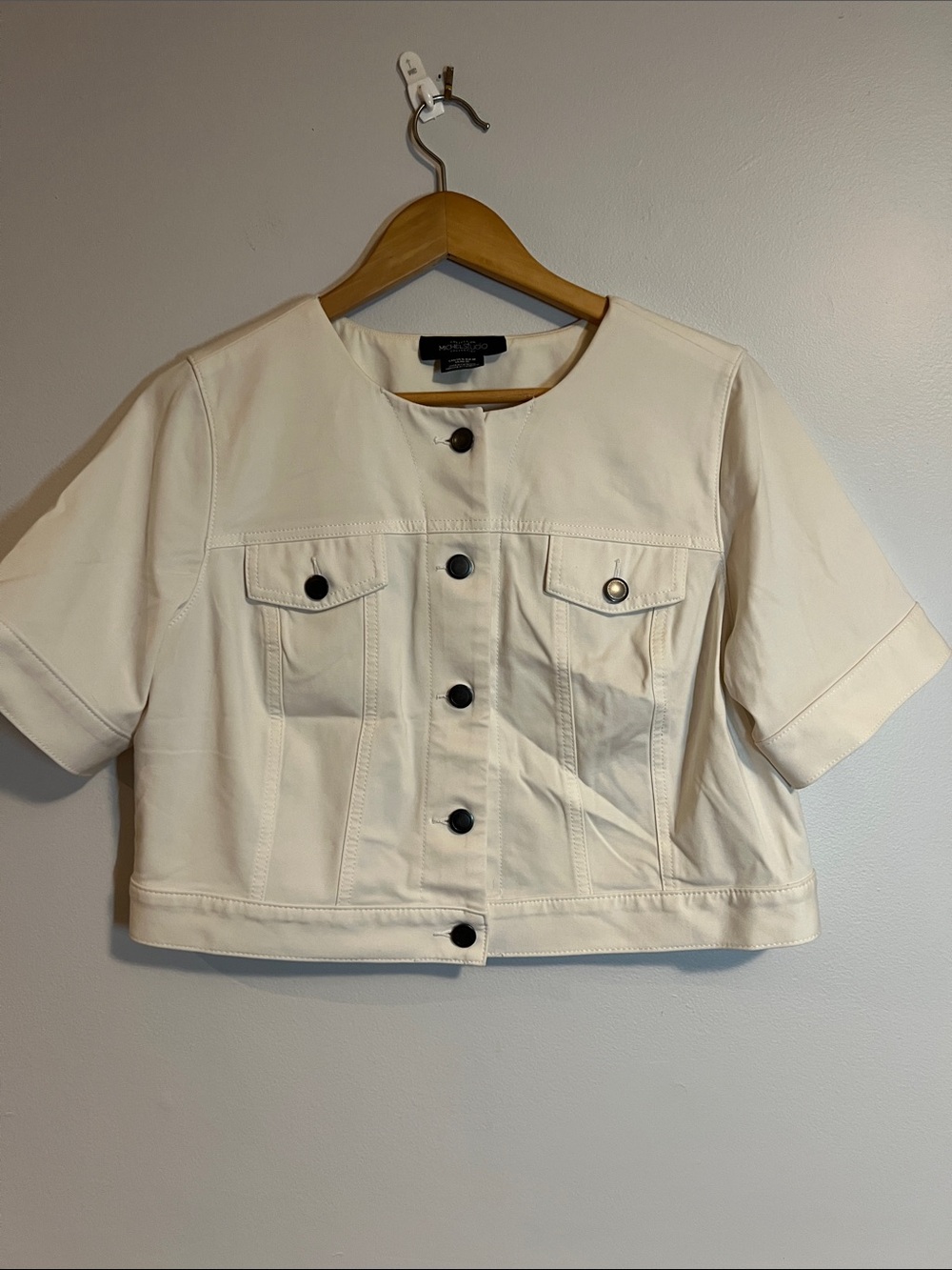 Cropped Cream Short-Sleeve Button Front Jacket, sz 16